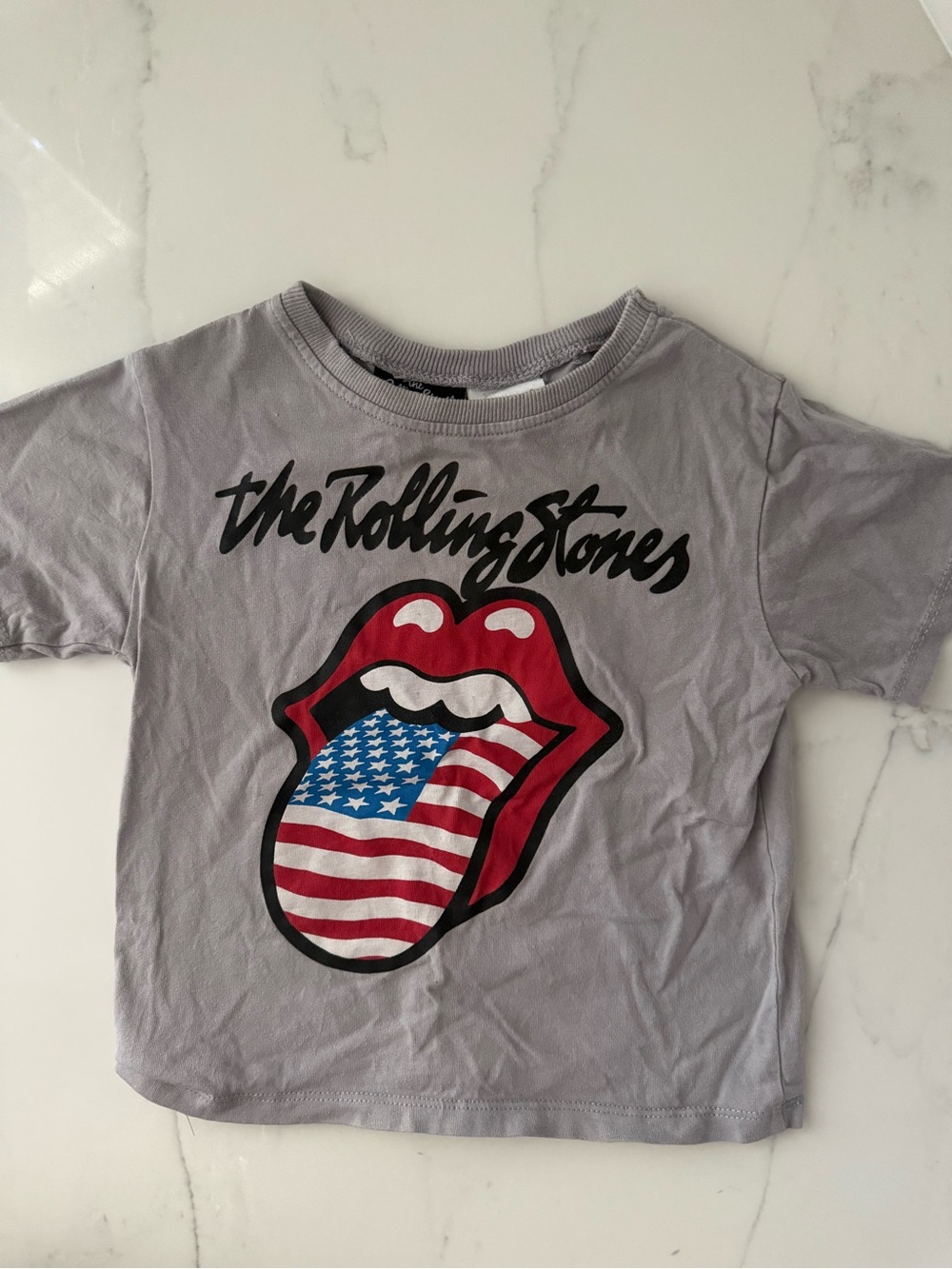 The Rolling Stones Kids Gray Graphic Tee with American Flag Tongue